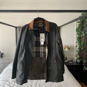 Waxed Cotton Rain Jacket with Faux Shearling NWT